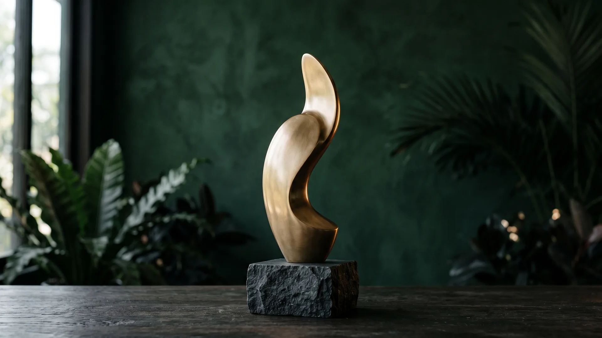 Brass award statuette on stone plinth