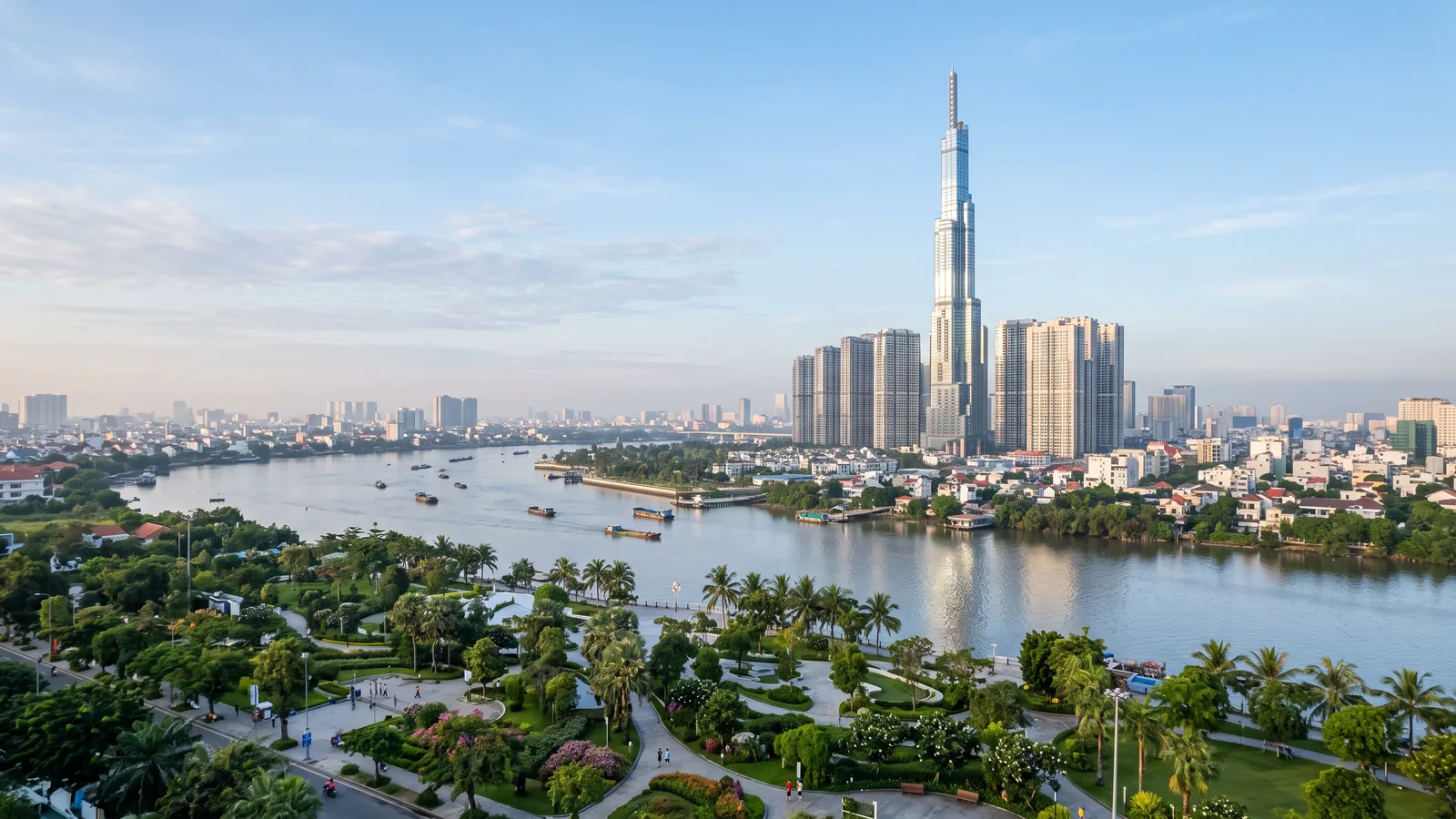 Landmark 81 tower on the Saigon River, Ho Chi Minh City