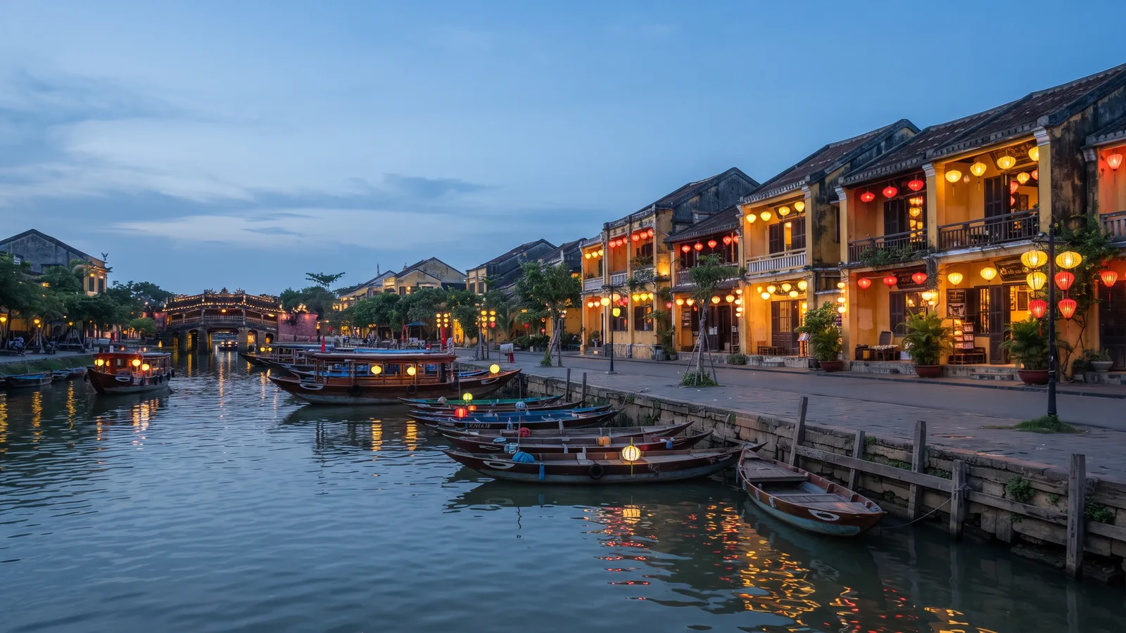 Thu Bon River and Hoi An Ancient Town at dusk