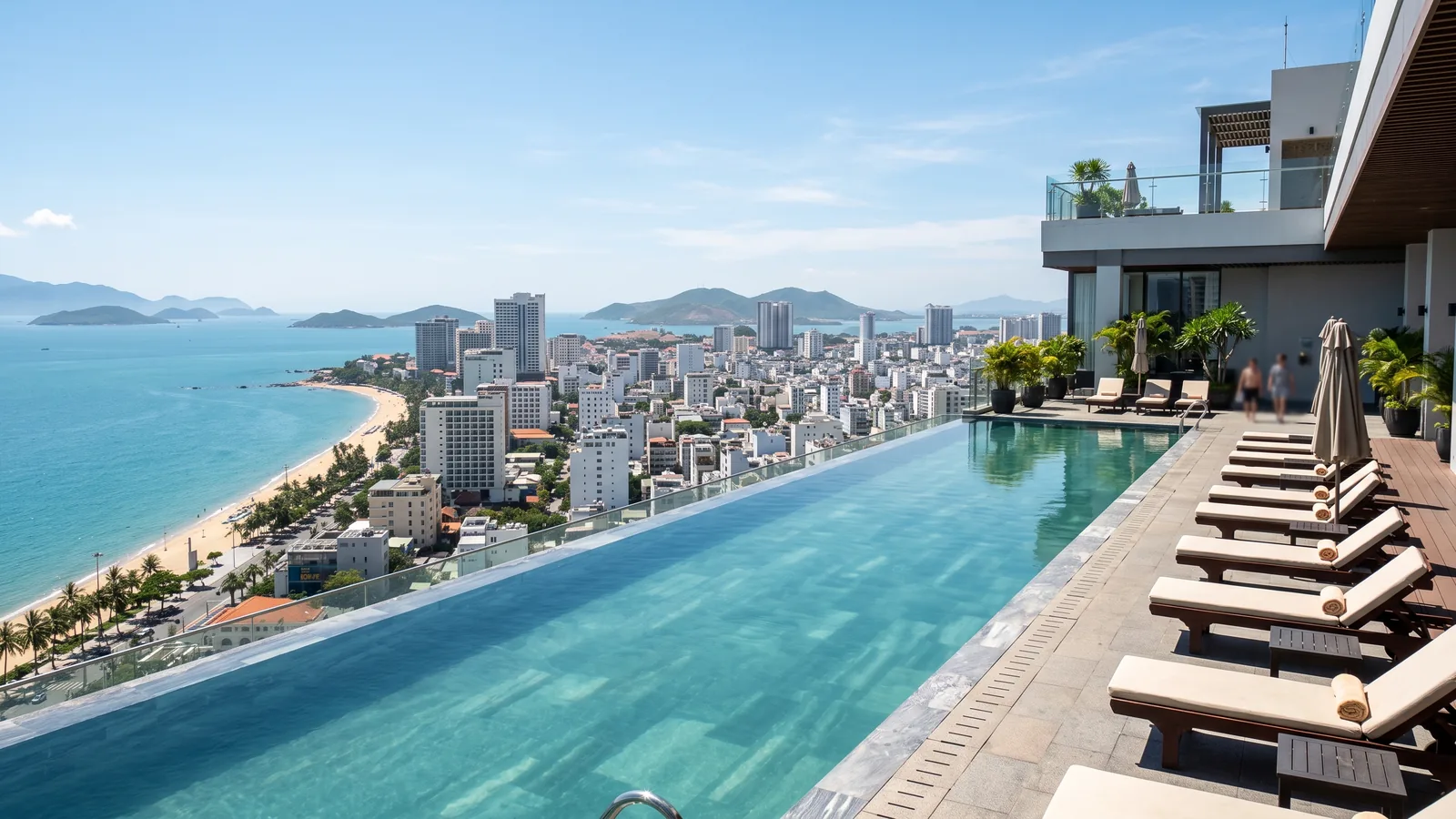 Rooftop infinity pool above central Nha Trang
