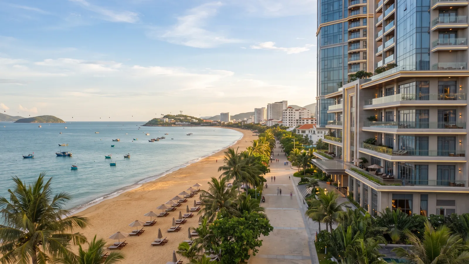 Beachfront hotel facade on Tran Phu facing Nha Trang Bay