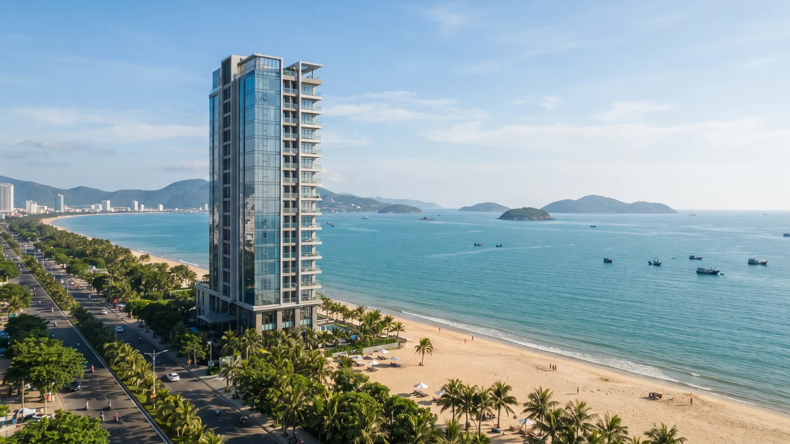 Beachfront hotel tower on Tran Phu facing Nha Trang Bay