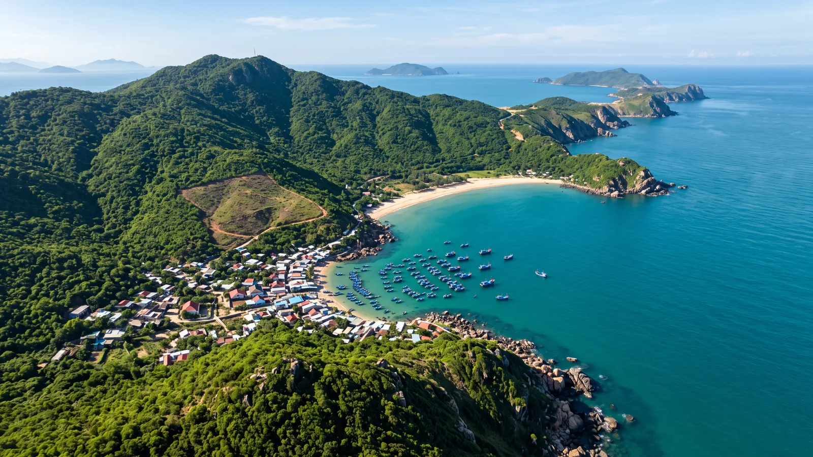 Green headland above a quiet bay near Quy Nhon